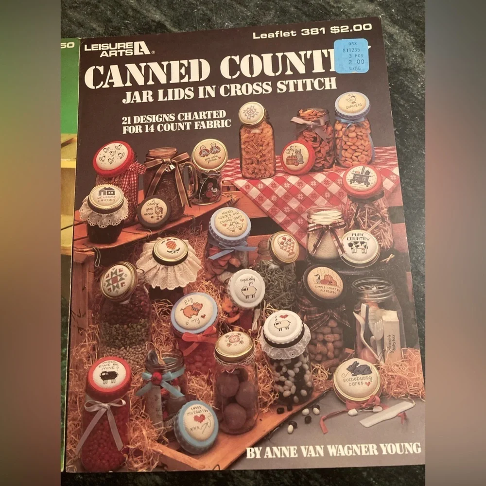 Canned Country Jar Lids And Jar Lids Cross Stitch By Leisure Arts Leaflet Set
